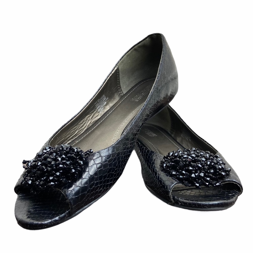 KENNETH COLE REACTION Peep Toe Flats  8.5 Black